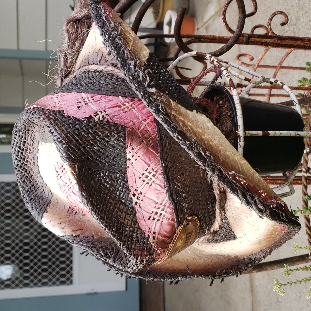 CHARLIE HATS CO. Corona Cowgirl Hat Pink, Black, Natural Jute. Size 7-1/4